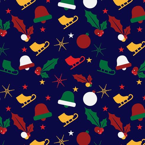 Natale pattern di sfondo con pattini da ghiaccio, agrifoglio e ornamenti vettore