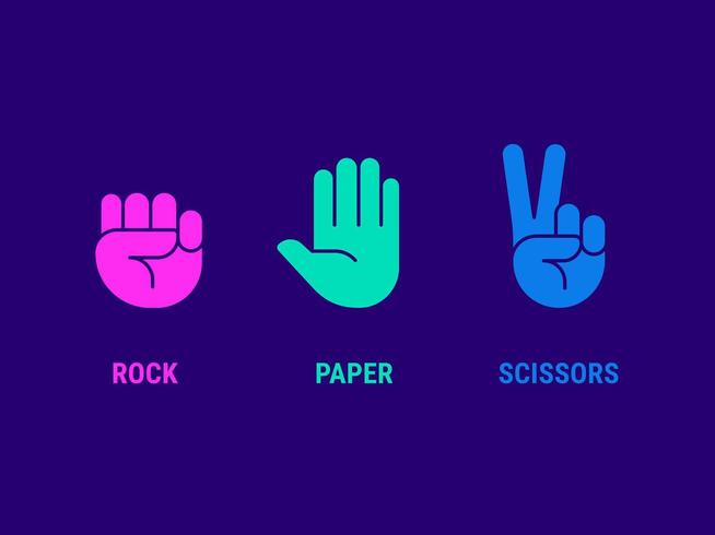 Icone della mano di forbici di carta rock vettore