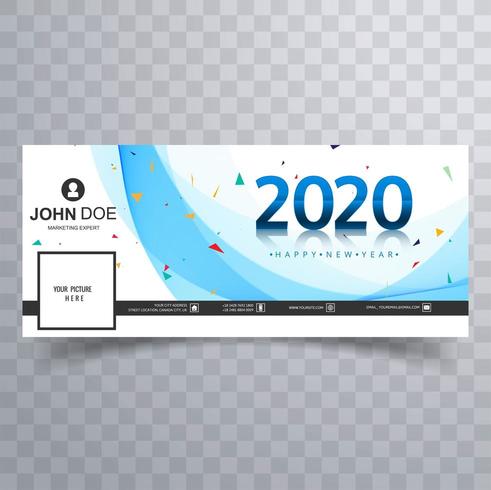 Striscione copertina social media blu e coriandoli del 2020 vettore