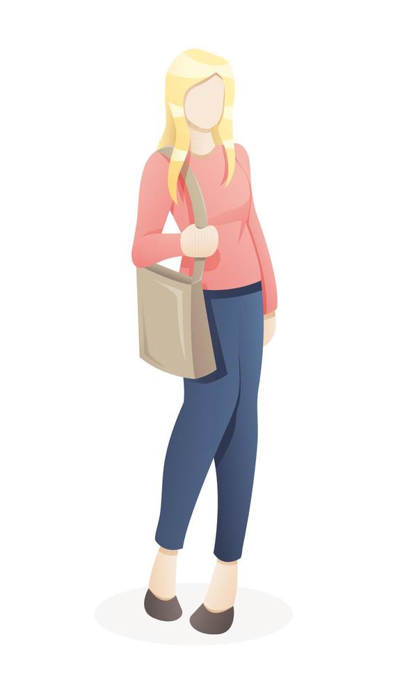 ritratto di giovane donna che va a fare shopping con la borsa ecologica vettore