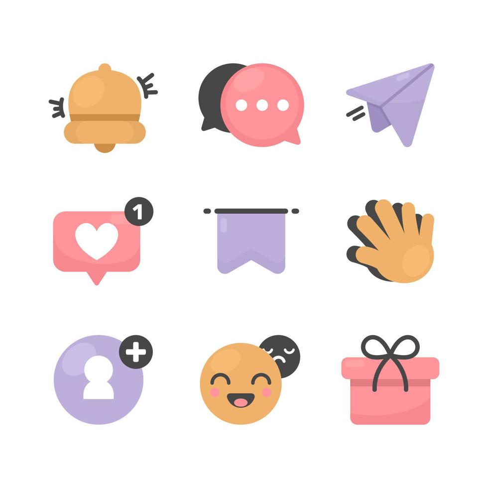 set di icone colorate di reazione e azione sui social media vettore