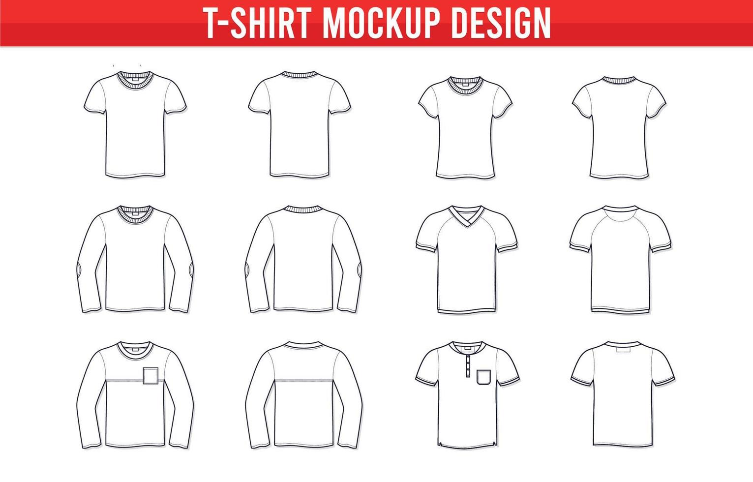 contorno modello t-shirt e design mockup vettore