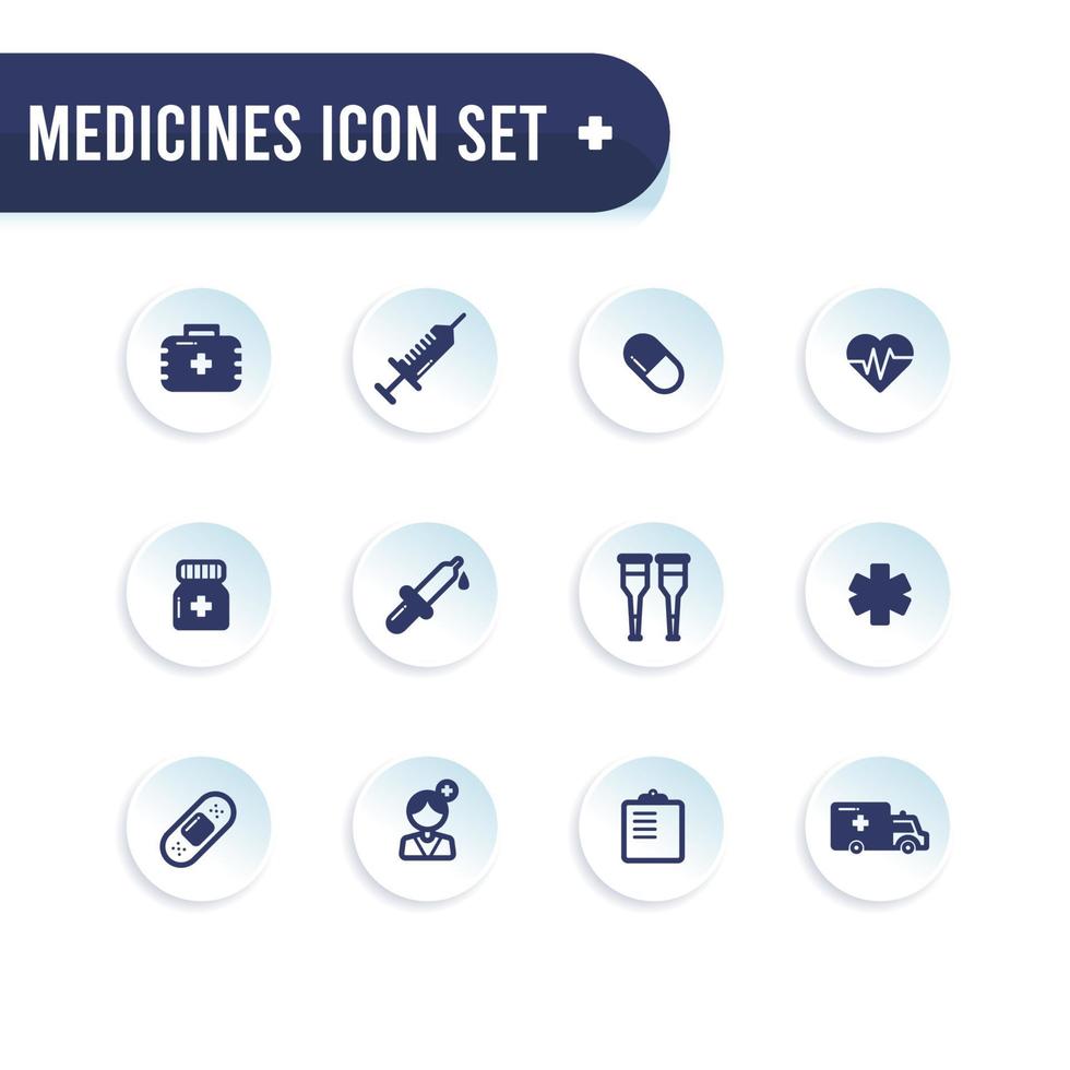 set di icone mediche e sanitarie piatte vettore
