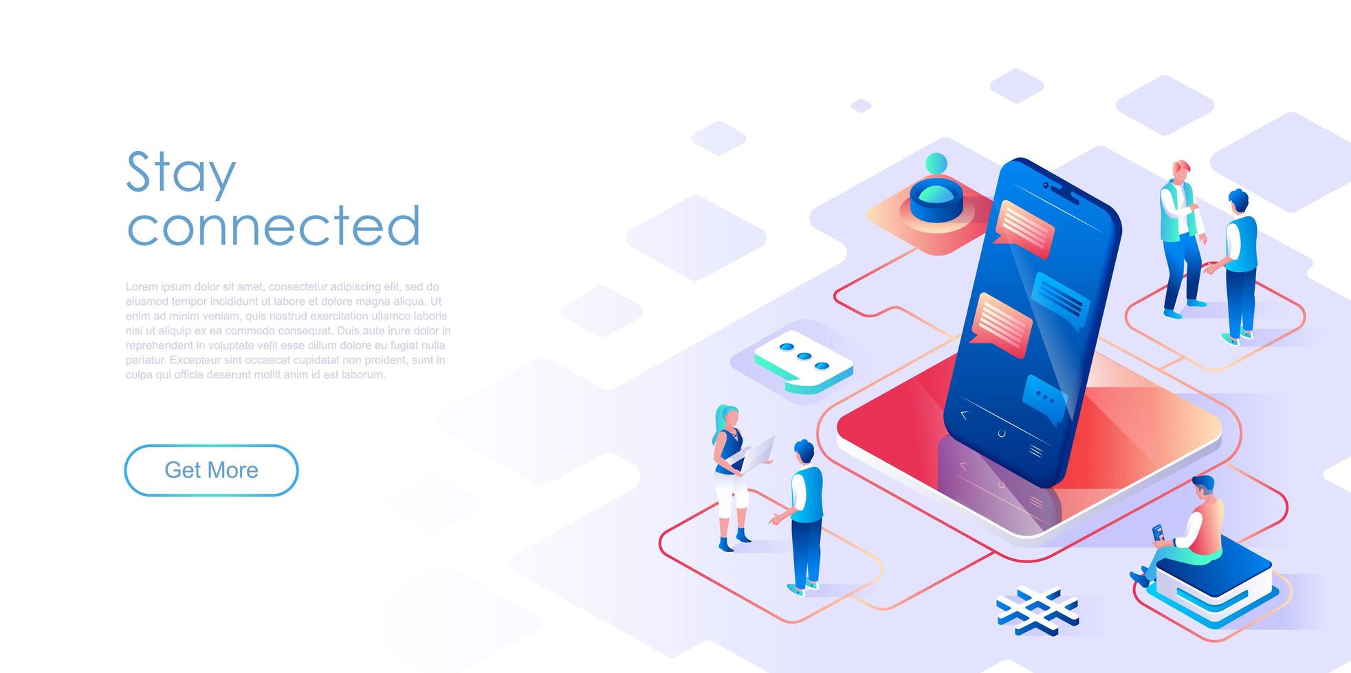 Rimani connesso isometrico landing page template vettoriale