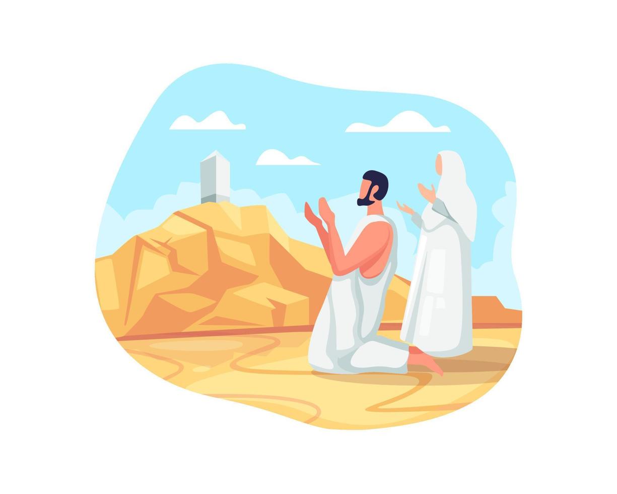 i pellegrini hajj pregano sul monte Arafat vettore