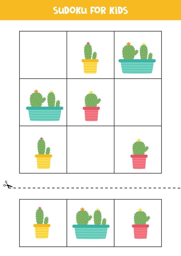 gioco di sudoku educativo con simpatici cactus per bambini. vettore