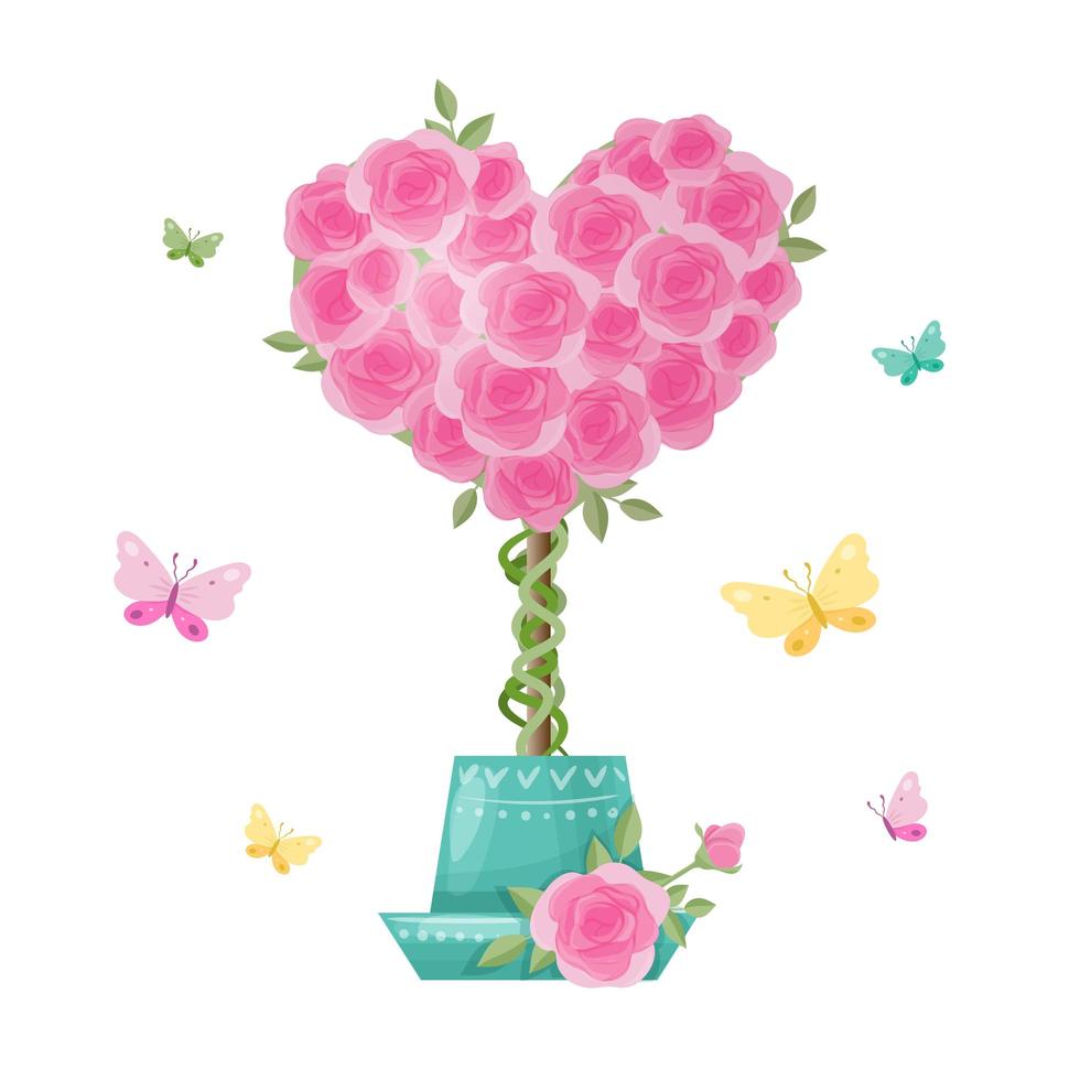 Arte topiaria dell&#39;albero del fumetto dei fiori rosa vettore