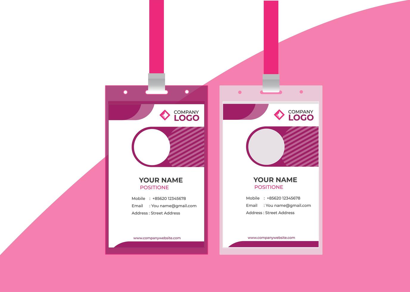 Modello di colore rosa della carta d&#39;identità dell&#39;ufficio vettore