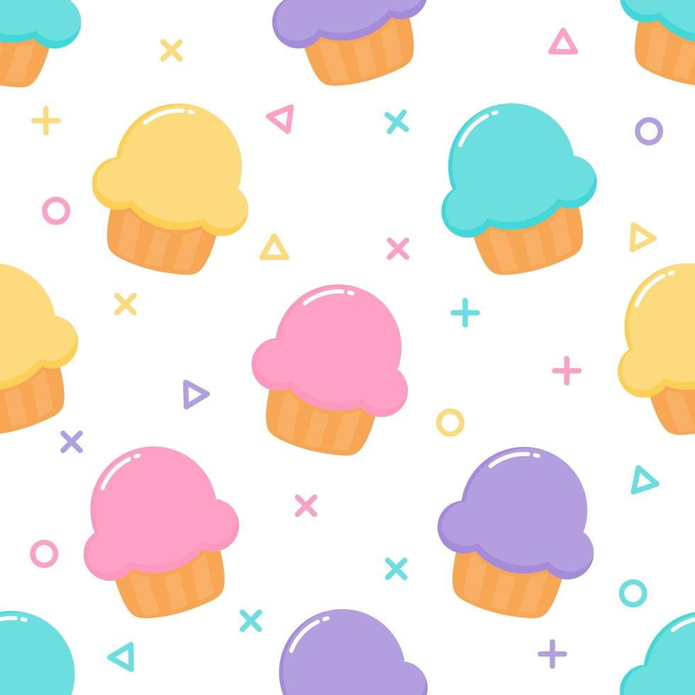 Kawaii Carino Pastel Cupcake Dolci dessert estivi Seamless pattern vettore