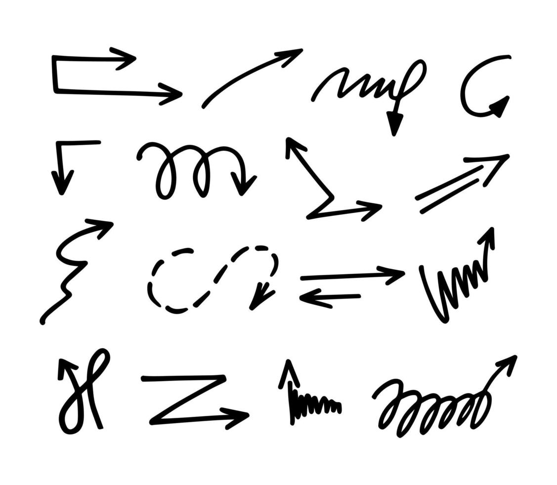 insieme vettoriale di frecce disegnate a mano, elementi per la presentazione