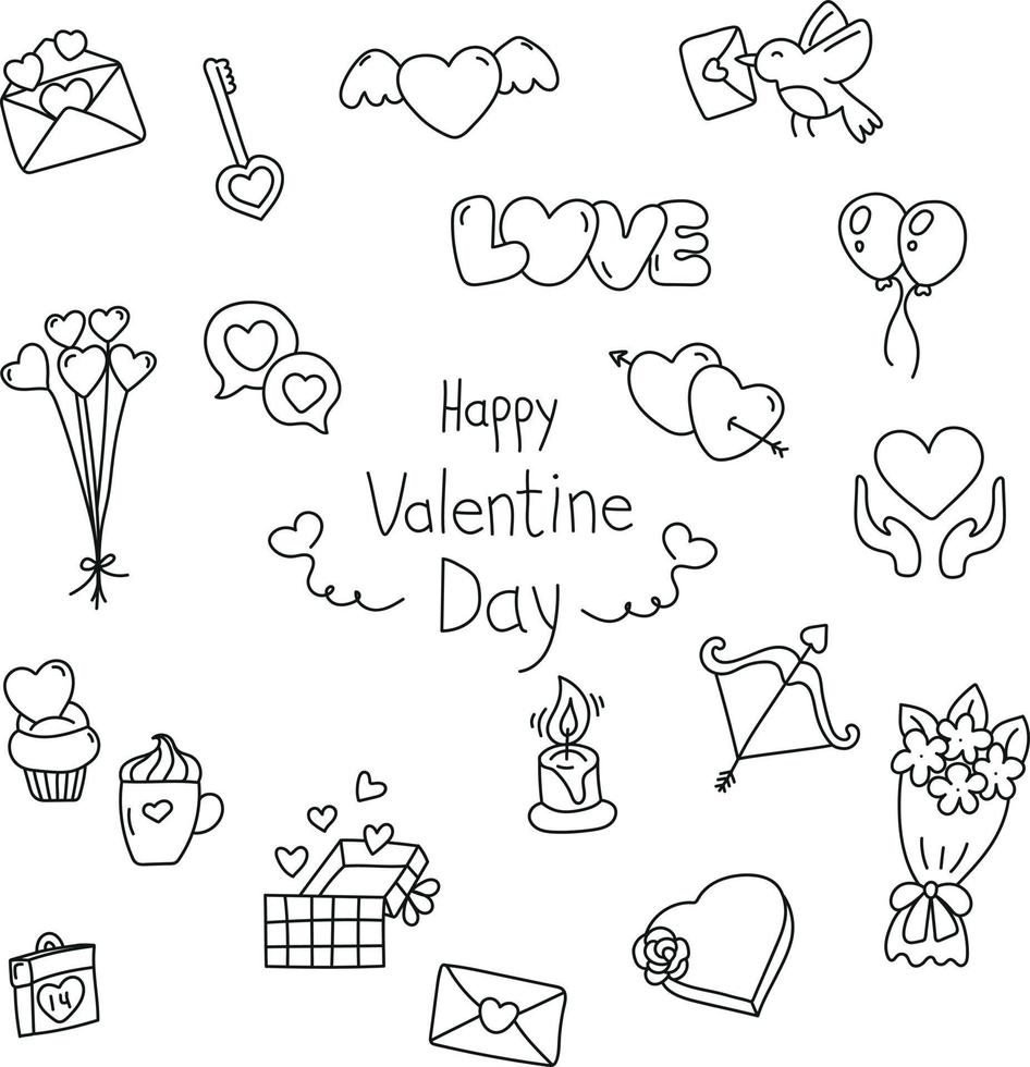 San Valentino impostato in stile doodle vettore