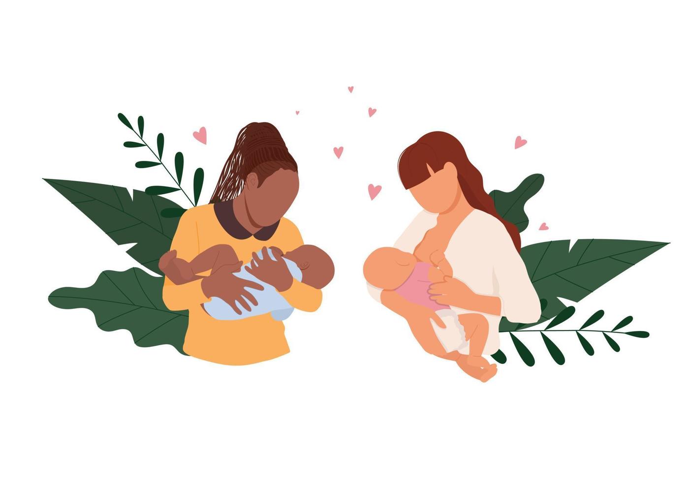 due donne che allattano i loro bambini appena nati. illustrazione vettoriale