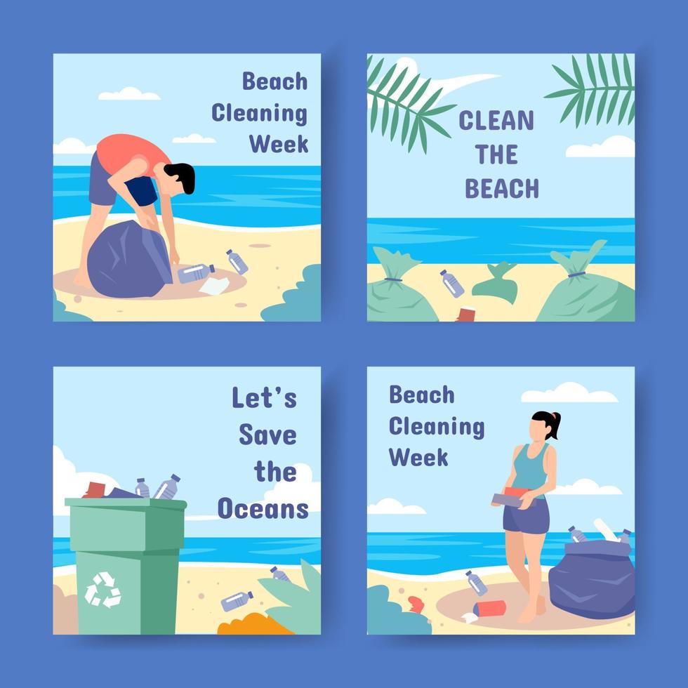 modello di social media per la settimana della pulizia della spiaggia vettore