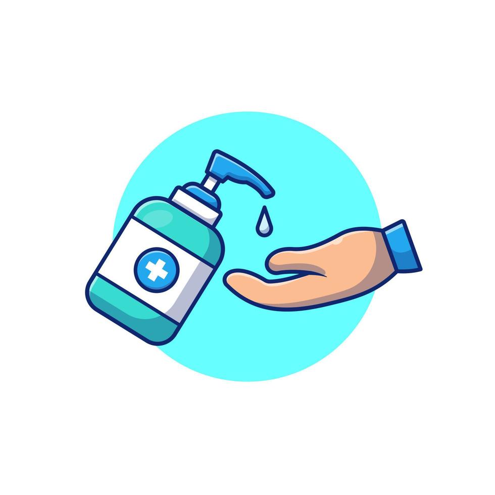 lavarsi le mani con l'illustrazione dell'icona di vettore del fumetto del disinfettante per le mani. persone icona medica concetto isolato vettore premium. stile cartone animato piatto
