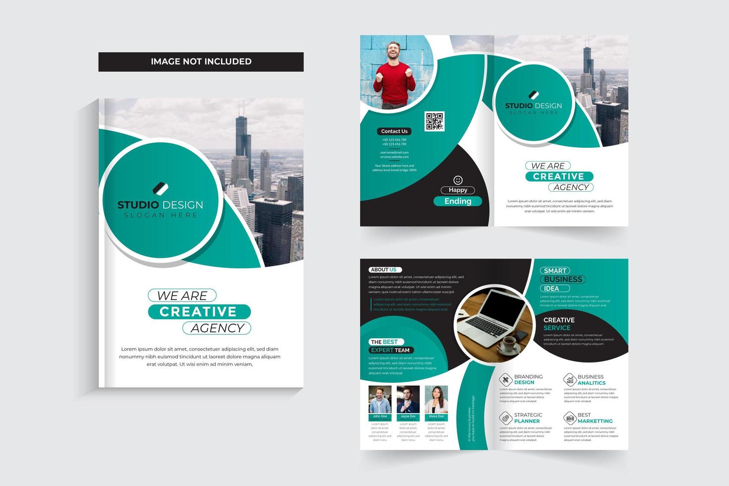 Teal e Black Corporate Business Brochure Template Design vettore
