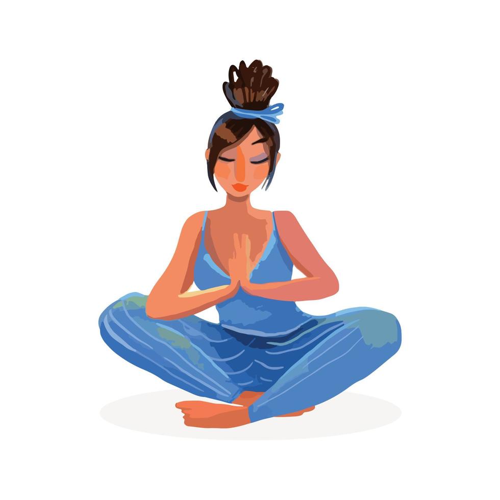 giovane donna bionda che fa yoga e meditazione vettore