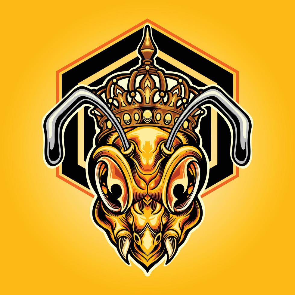 Crown Queen Head Honey Bee illustrazioni vettoriali per il tuo logo di lavoro, t-shirt di merchandising mascotte, adesivi ed etichette, poster, biglietti di auguri pubblicitari società o marchi.