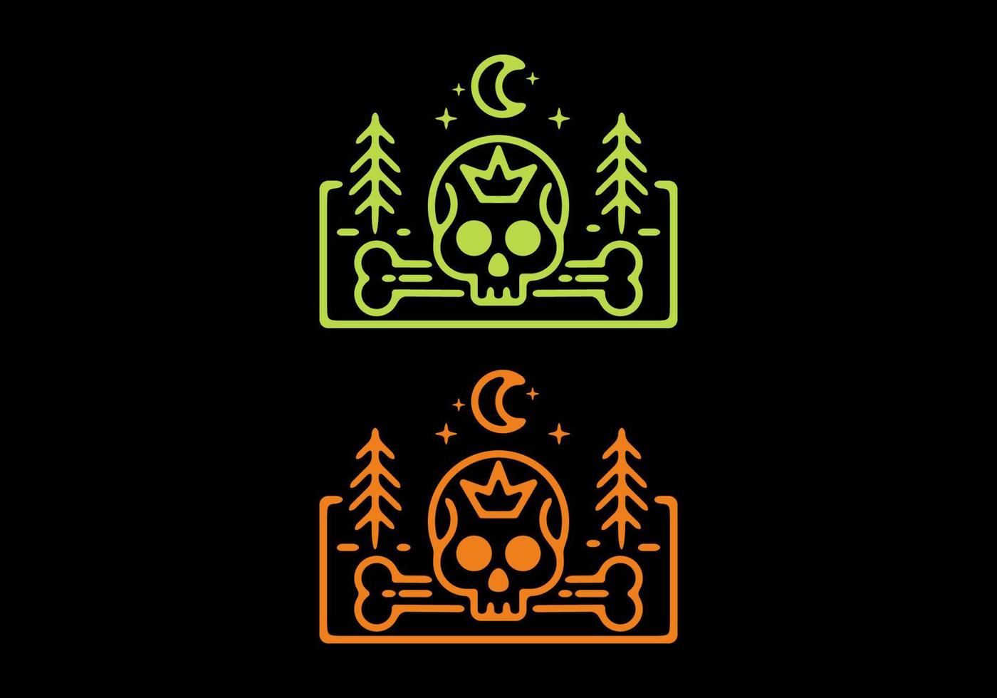 illustrazione verde e arancione della testa del cranio su sfondo scuro vettore