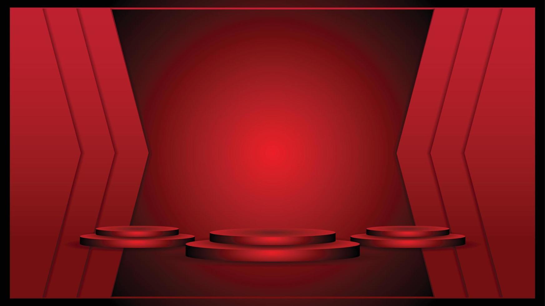 sfondo rosso palco podio presentazione moderna premio display cosmetico con abstract del modello di prodotto premium di lusso sfondo riflettori palco vuoto. vettore