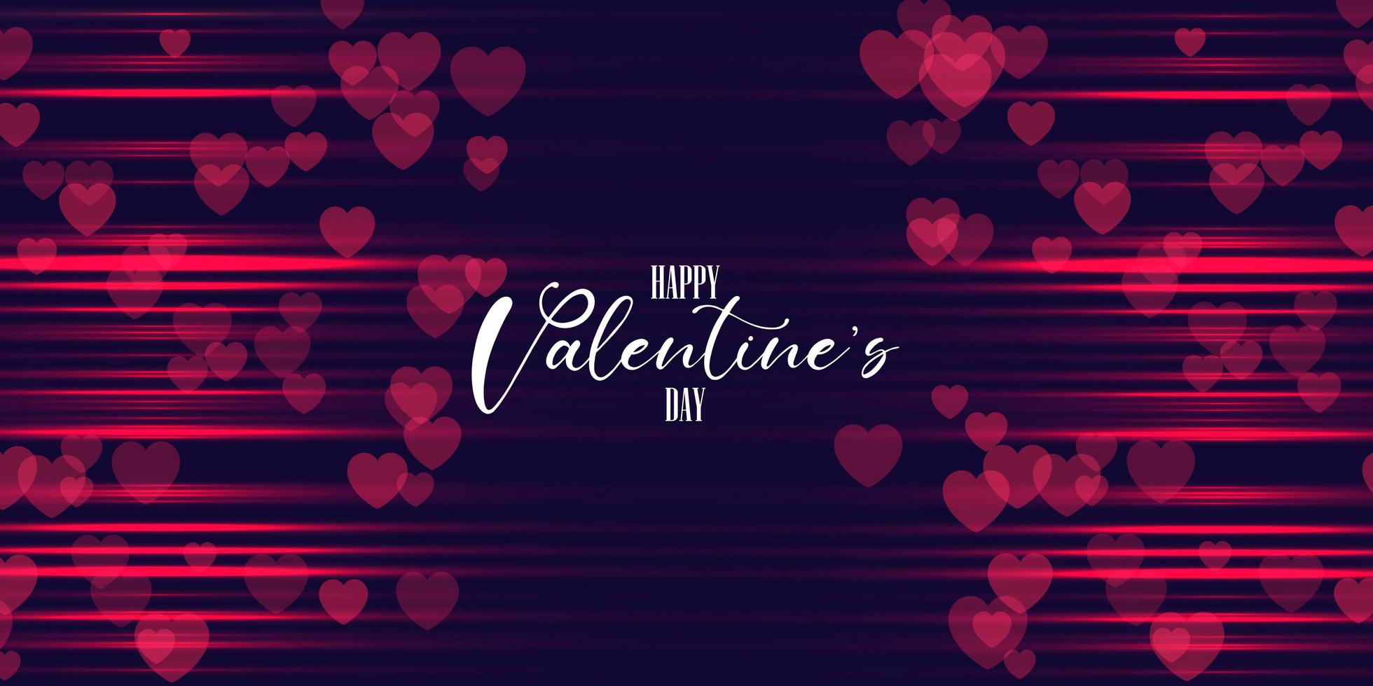 Design di banner di San Valentino con cuori e linee rosse offuscate vettore