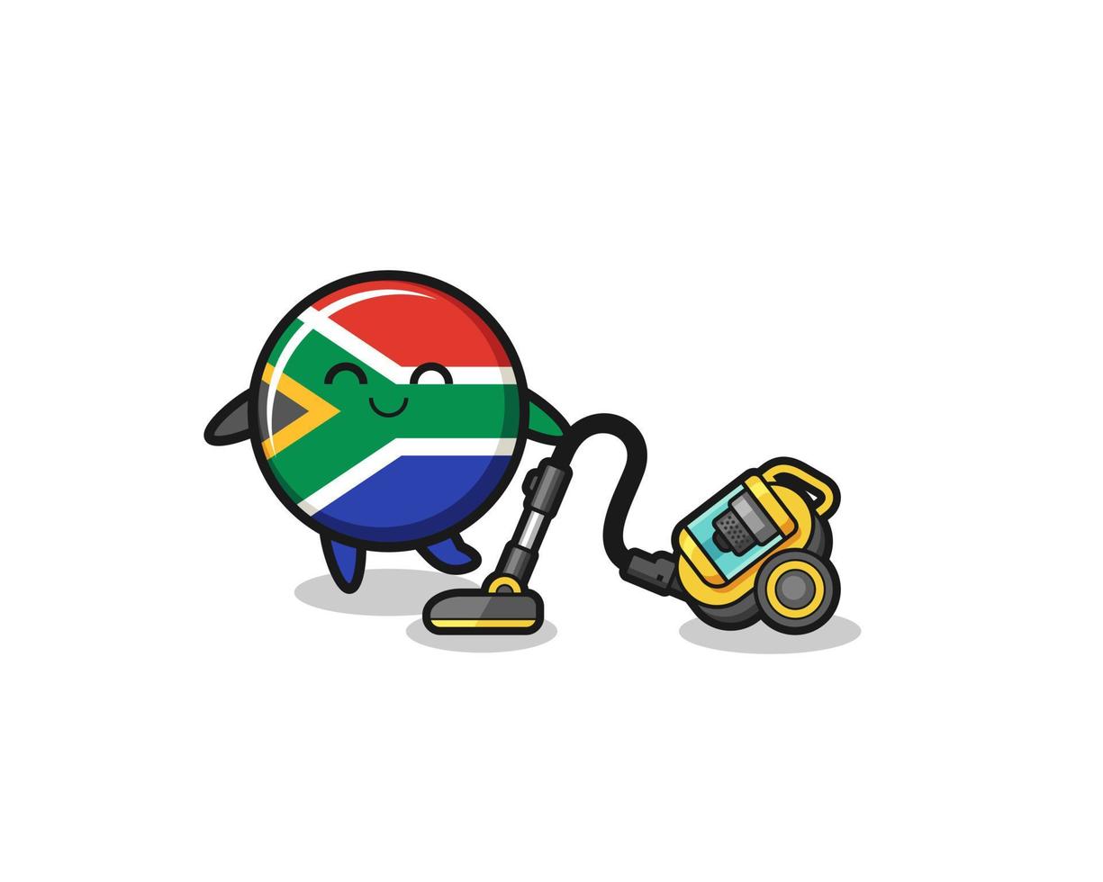 illustrazione sveglia dell'aspirapolvere della holding della bandiera del sud africa vettore