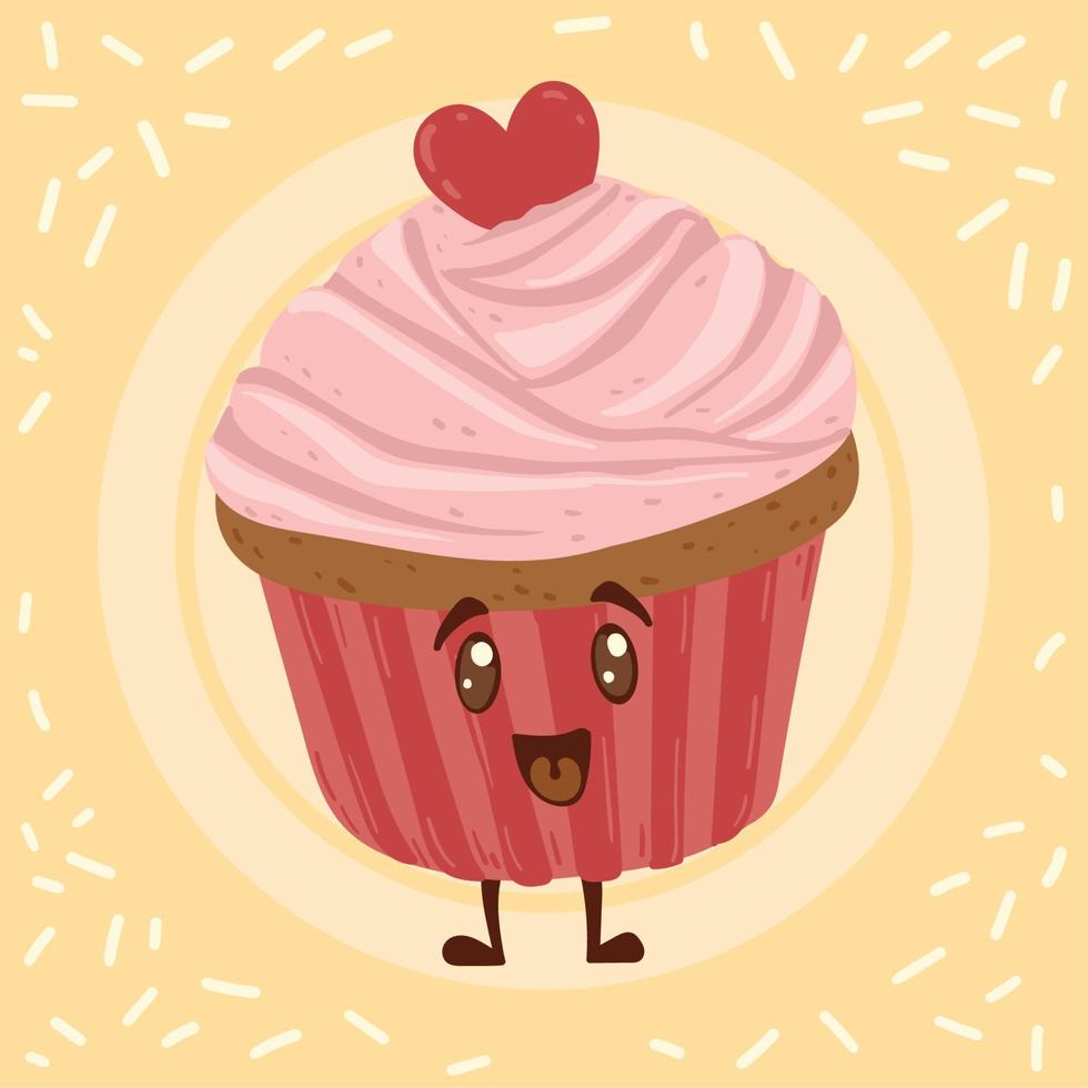 isolato felice carino cupcake personaggio dei cartoni animati modello panetteria sfondo vettore