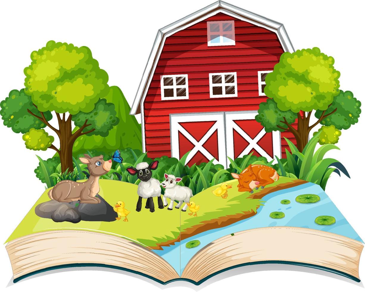 tema della fattoria del libro aperto su sfondo bianco vettore