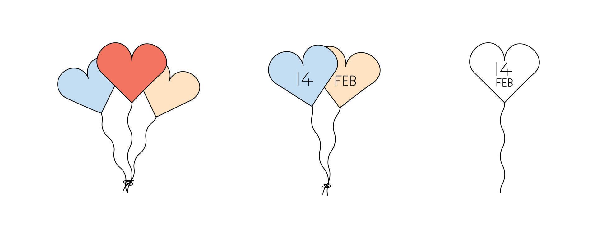 fiori dal cuore. simbolo del cuore maschile e femminile in diversi colori. set di icone di linea sottile di san valentino. 14 febbraio San Valentino. bianco semplice 14 febbraio nero e simbolo a colori. vettore