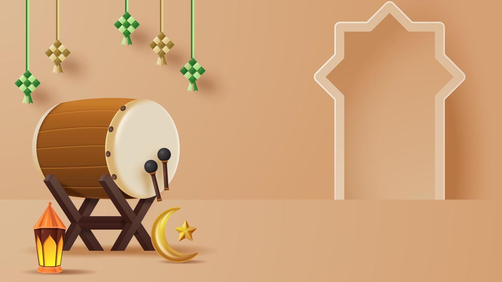 sfondo islamico della decorazione dell'esposizione con l'ornamento islamico. illustrazione 3d vettoriale