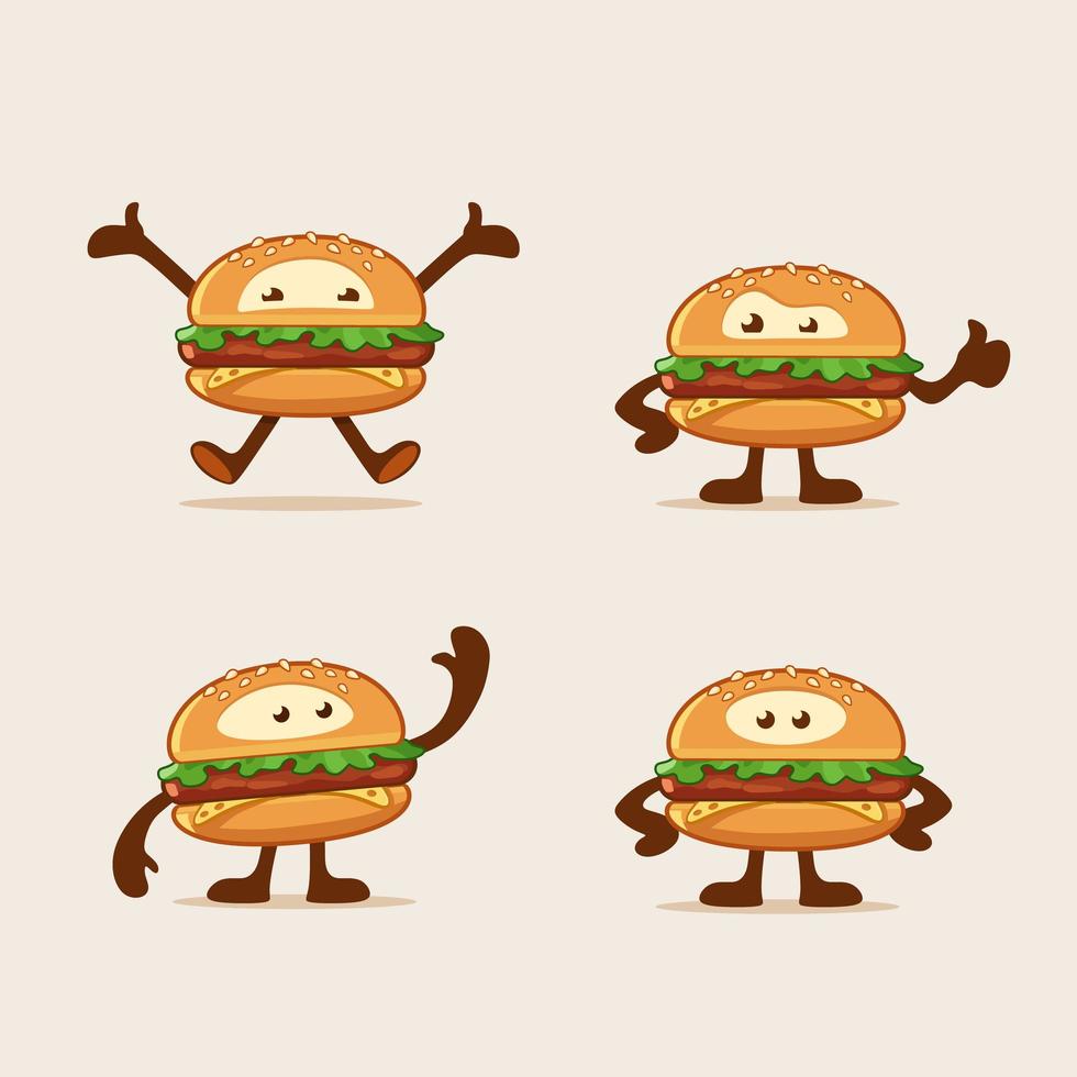 Mascotte dei cartoni animati di hamburger vettore