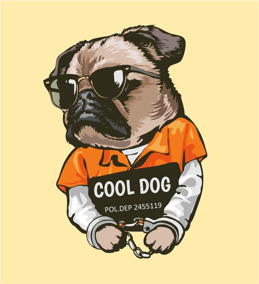 cane pug del fumetto in costume della prigione con il segno vettore