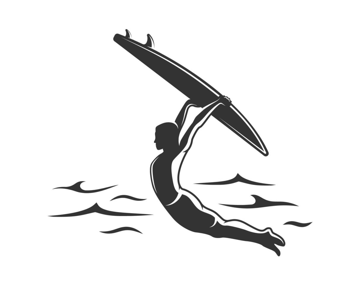 silhouette surfista isolata su sfondo bianco vettore