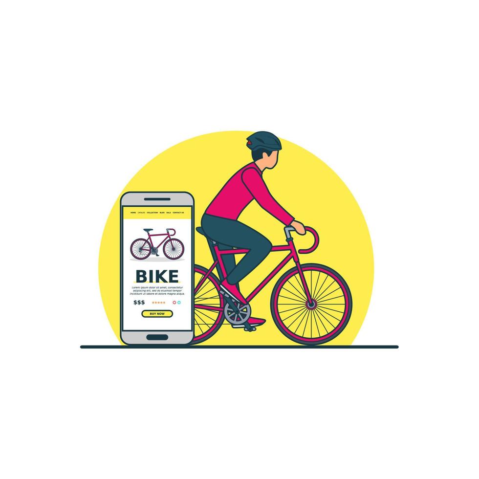 illustrazione vettoriale del concetto di acquisto online di biciclette. tecnologia digitale per la spesa