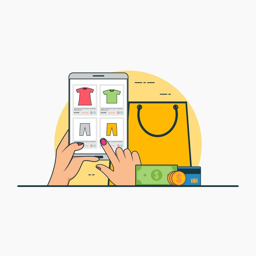 illustrazione per acquistare vestiti per bambini online con il concetto di smartphone. vettore di design con stile piatto
