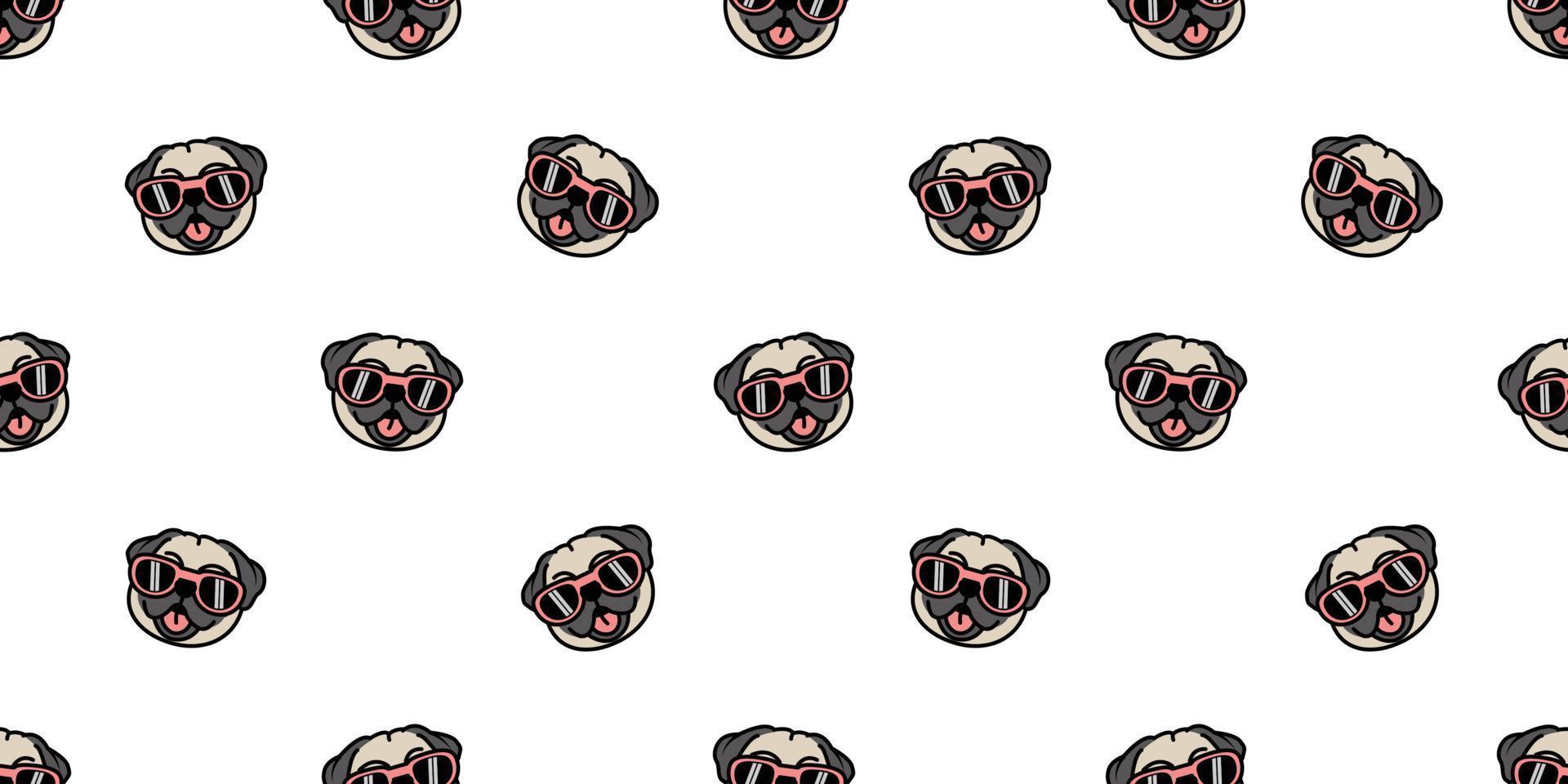 carino pug dog con occhiali da sole cartone animato motivo senza cuciture, illustrazione vettoriale