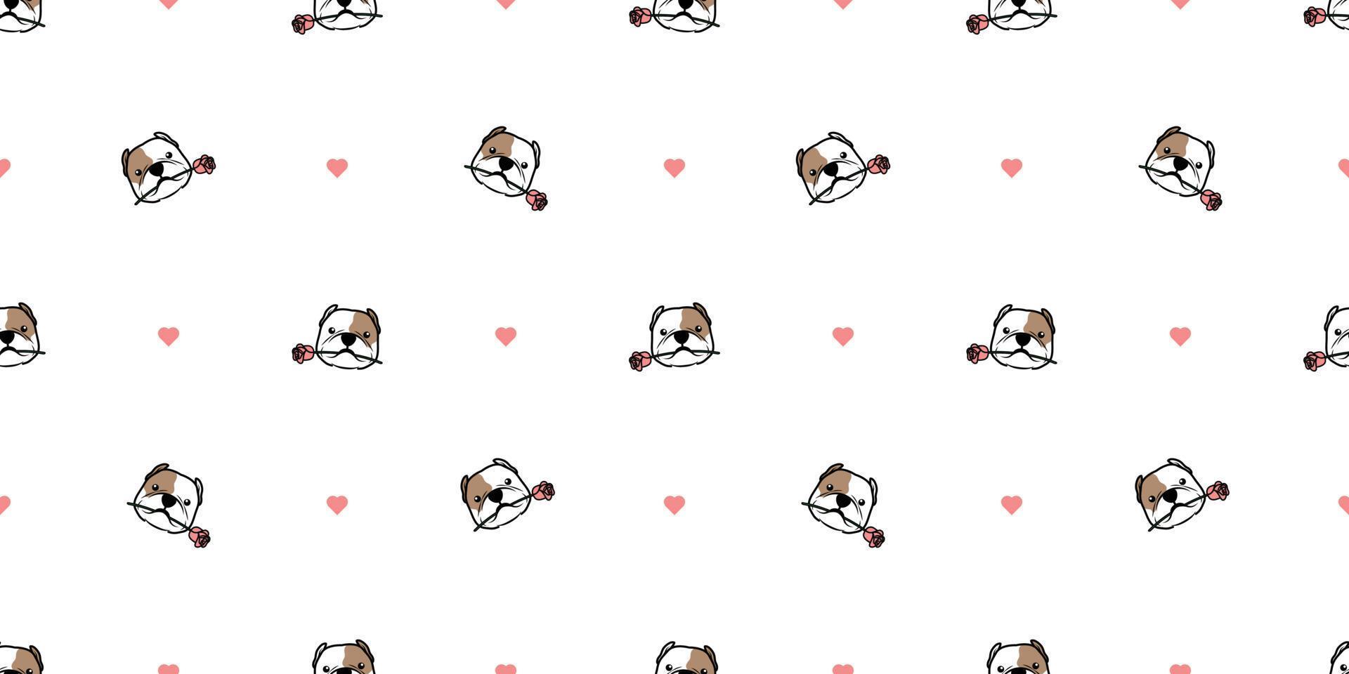 simpatico cane bullo americano che tiene una rosa in bocca cartone animato senza cuciture, illustrazione vettoriale