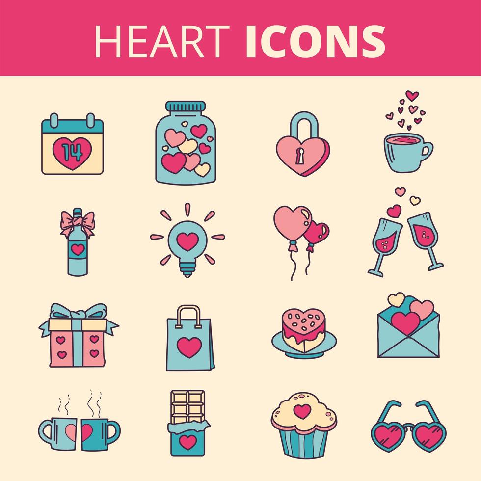 Set di icone del cuore vettore