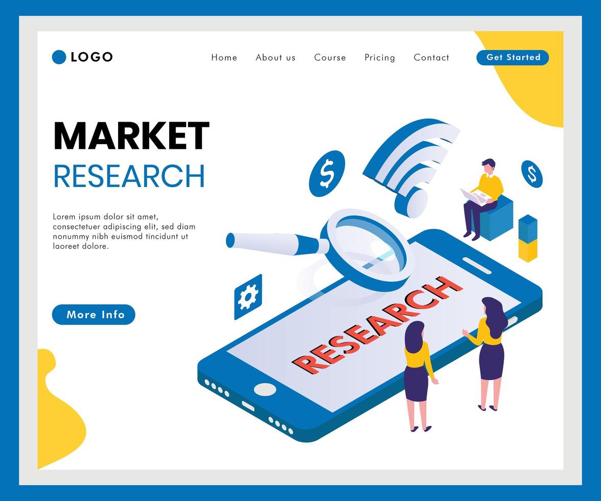 Banner web isometrica di ricerche di mercato vettore