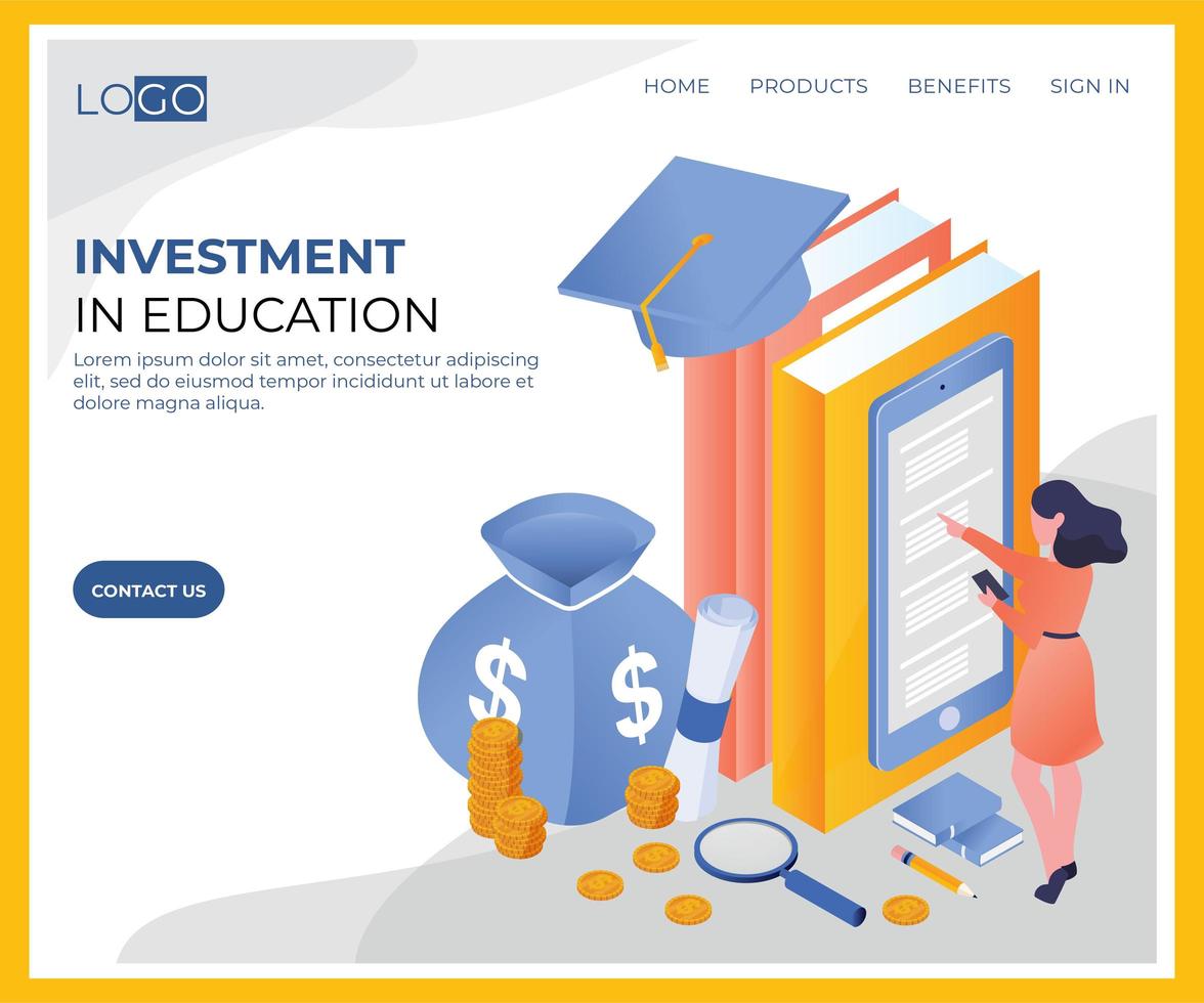 Investimento nella progettazione isometrica dell&#39;educazione vettore