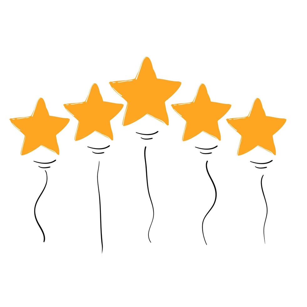 cinque stelle dorate. doodle illustrazione carina sullo stile di valutazione della qualità del prodotto vettore