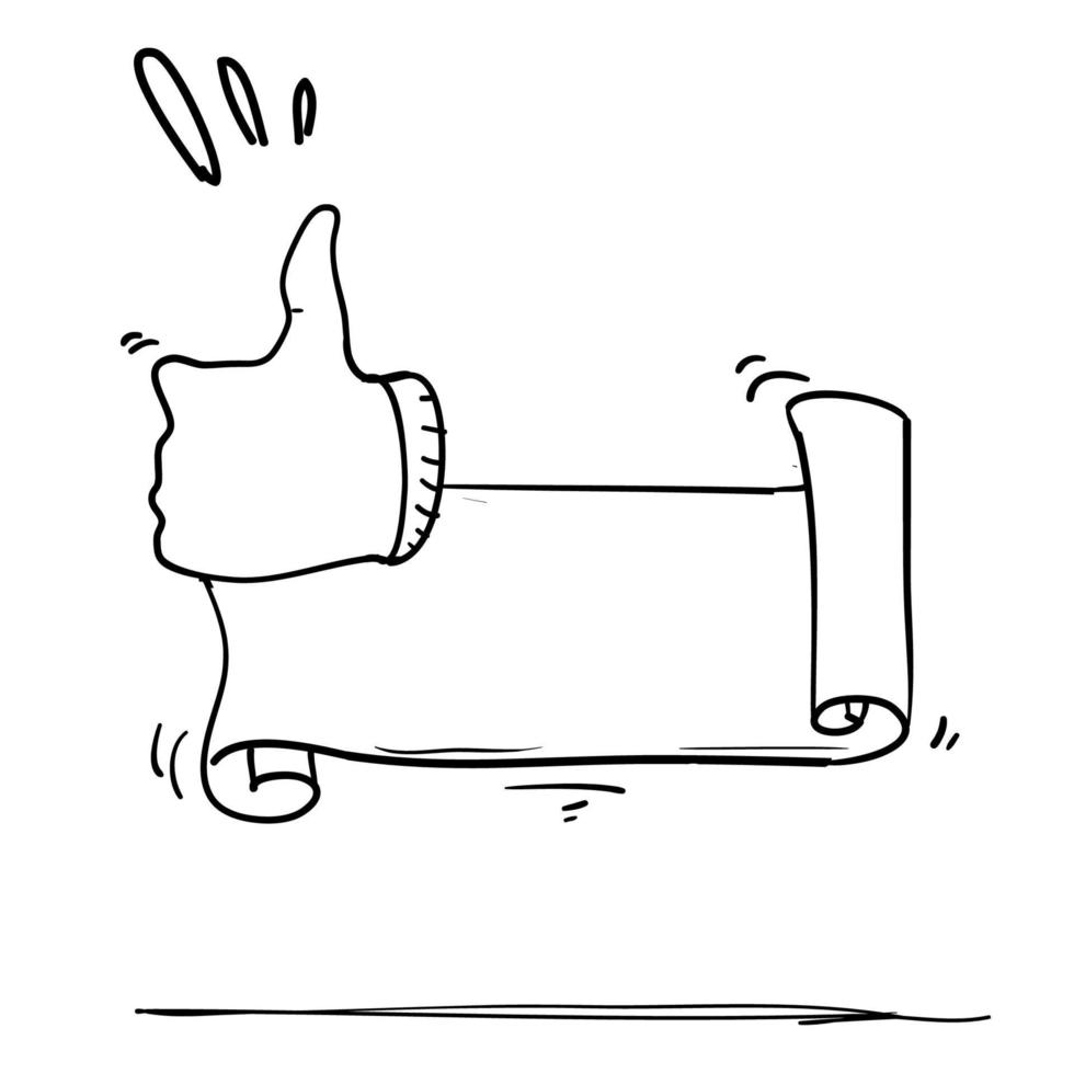 banner consigliato con pollice in alto doodle disegnato a mano in stile cartone animato vettore
