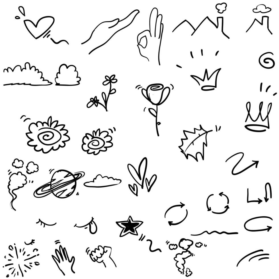 collezione di elementi di enfasi disegnati a mano con stile doodle vettore