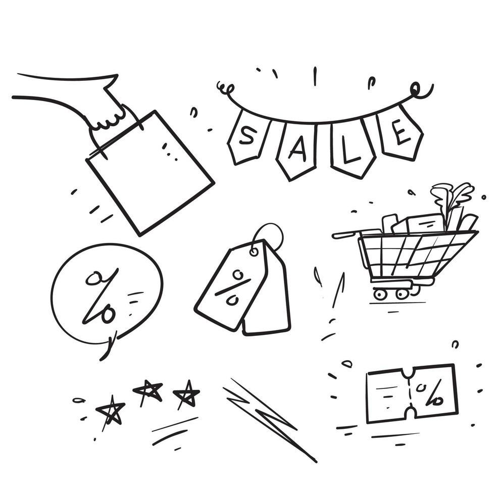 icona di vettore dell'illustrazione di vendita di sconto di doodle disegnato a mano isolata
