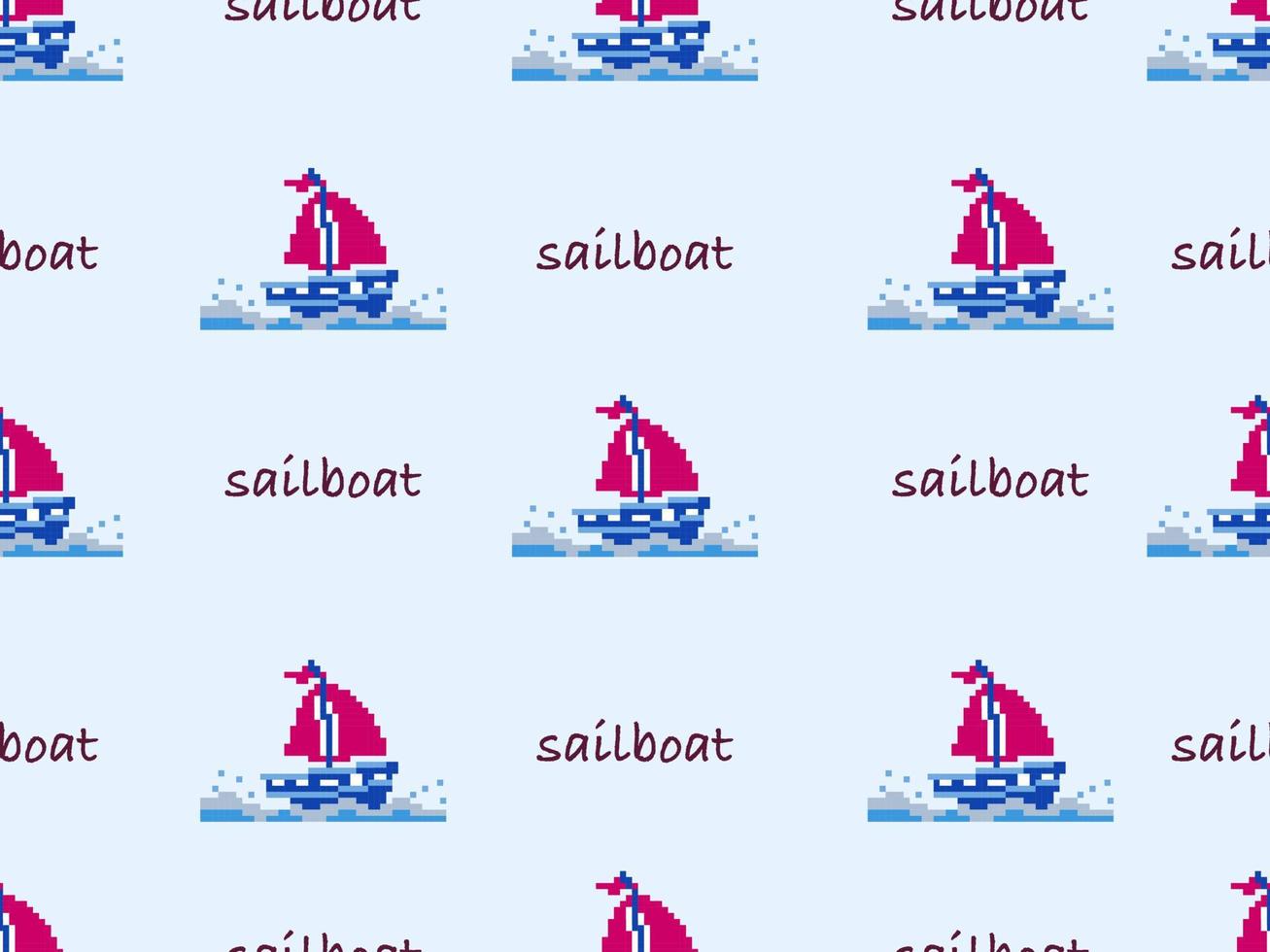 modello senza cuciture del personaggio dei cartoni animati della barca a vela su stile background.pixel blu vettore