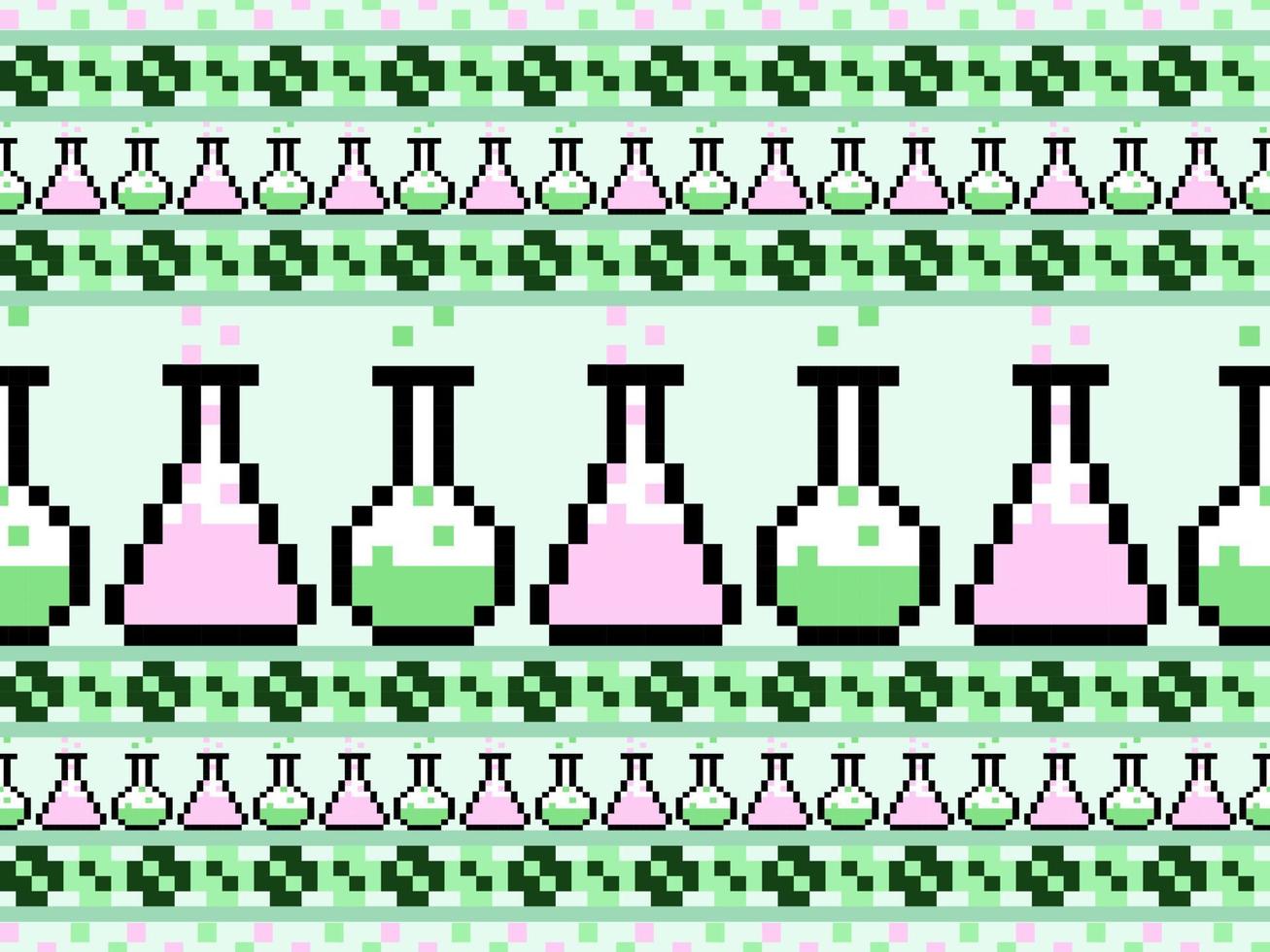 modello senza cuciture del personaggio dei cartoni animati della provetta su stile background.pixel verde vettore
