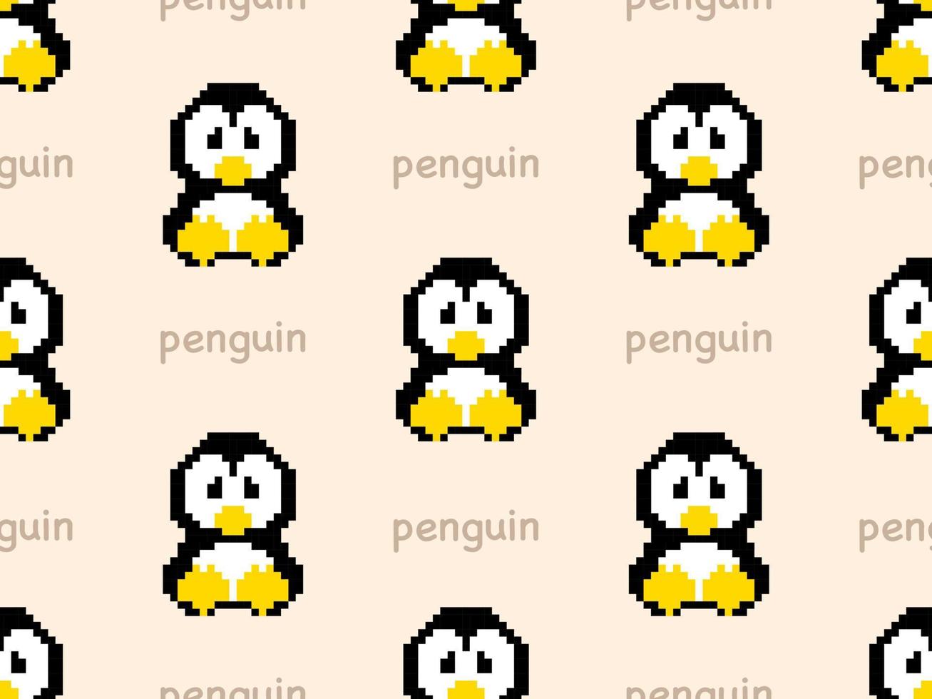 modello senza cuciture del personaggio dei cartoni animati del pinguino su fondo crema. stile pixel vettore