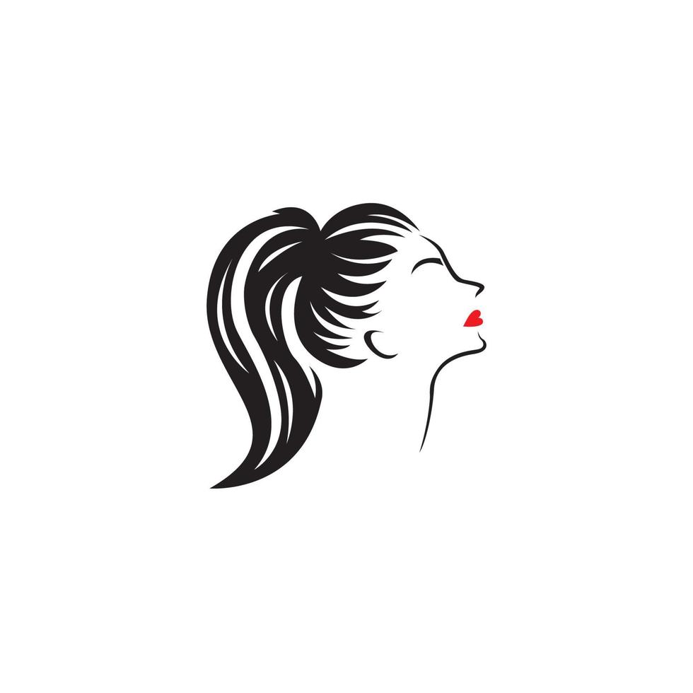 ragazza donna con capelli acconciatura bella testa silhouette vettore logo icona simbolo illustrazione design