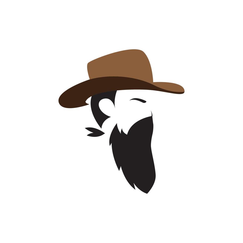 faccia di uomo con capelli e barba cowboy che indossa il cappello vista laterale logo icona vettore simbolo illustrazione design