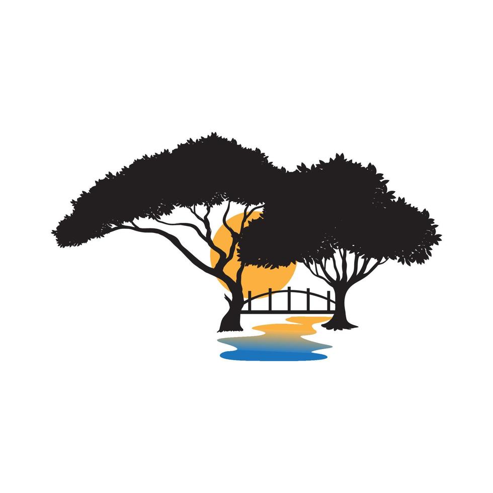 disegno vettoriale del logo della siluetta del ponte dell'albero