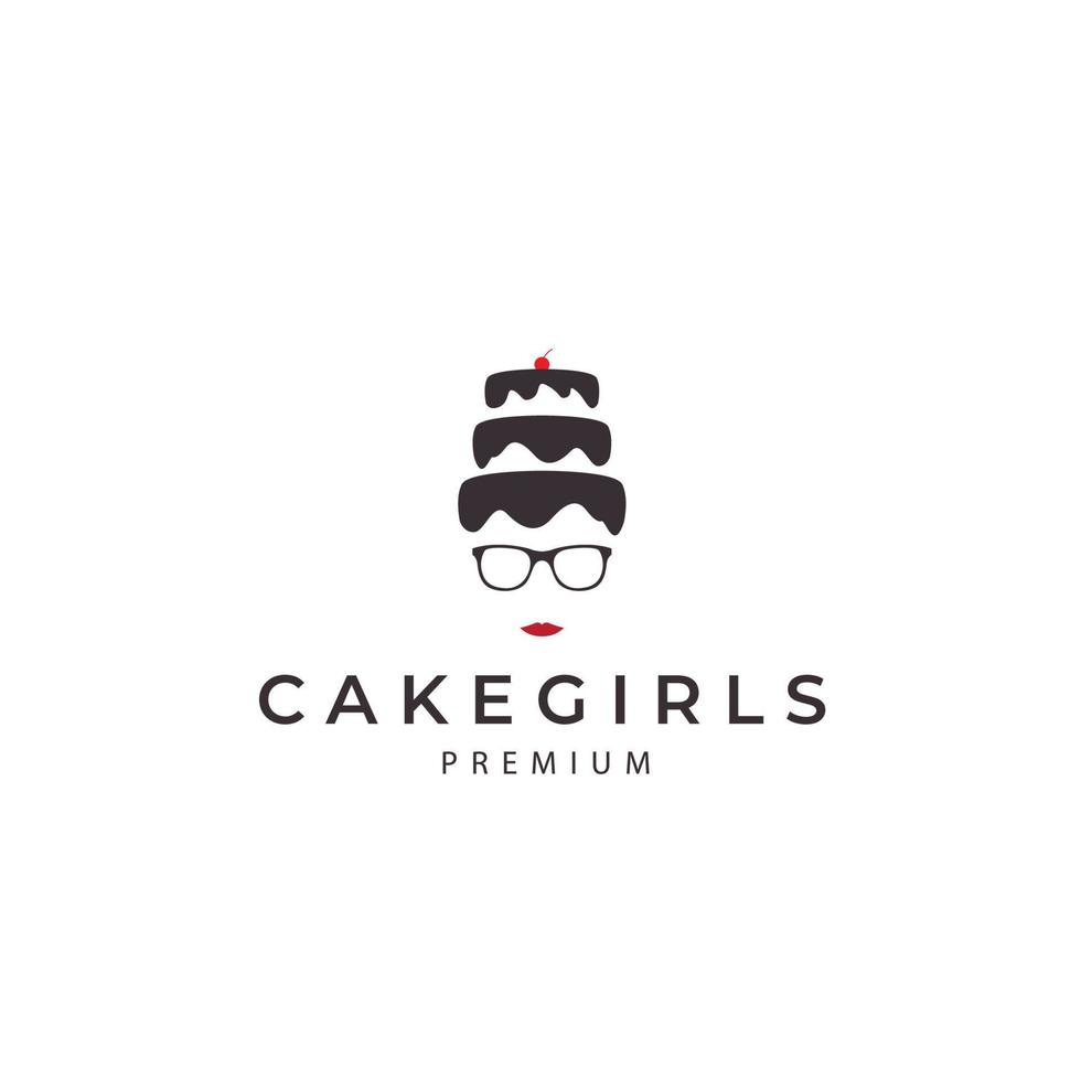 torta dolce con disegno dell'illustrazione del simbolo dell'icona del vettore del logo del gusto del cioccolato della donna